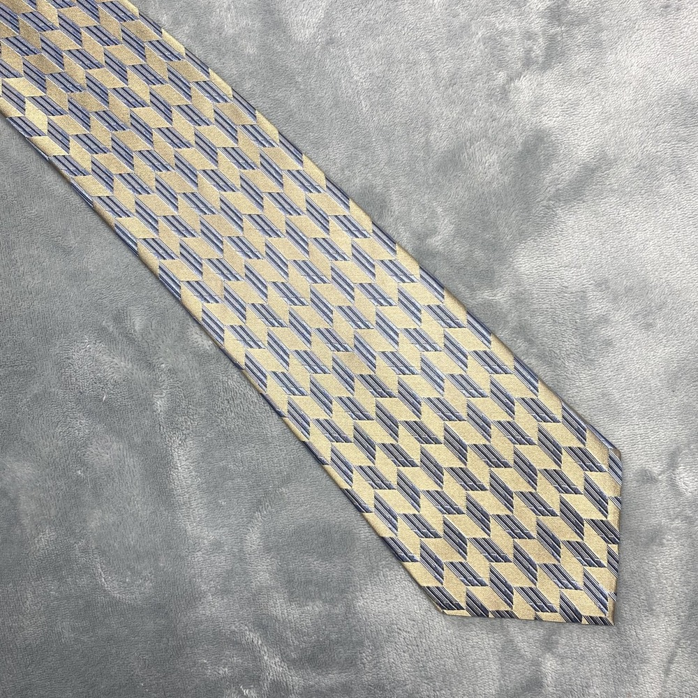 Campia Moda Tie Mens One Size Gold Silk Geometric Pattern‎ Woven Classic